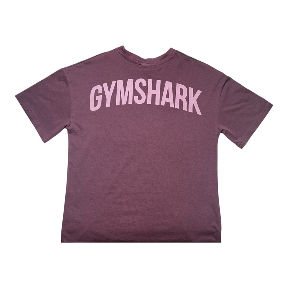 GYMSHARK Men's Sz S Power Oversized T-Shirt Maroon Logo Front/Back Gym -2251